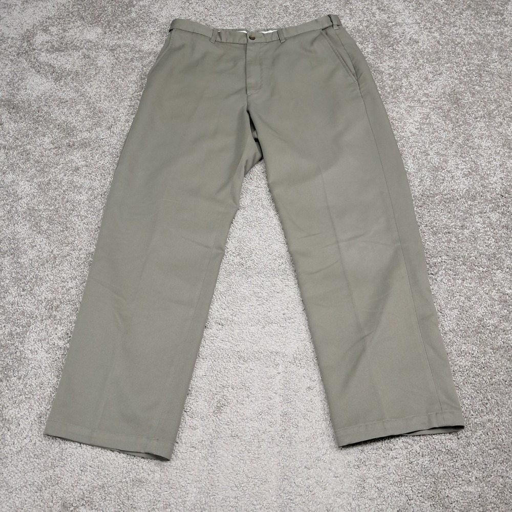 Haggar Mens Flat Front Dress Pants Olive Green Khaki 36x31 100% Polyester WPL386